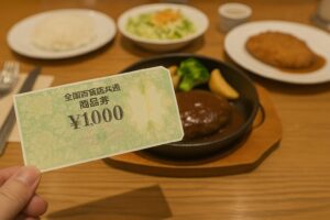 全国百貨店共通商品券と洋食レストランのランチプレート